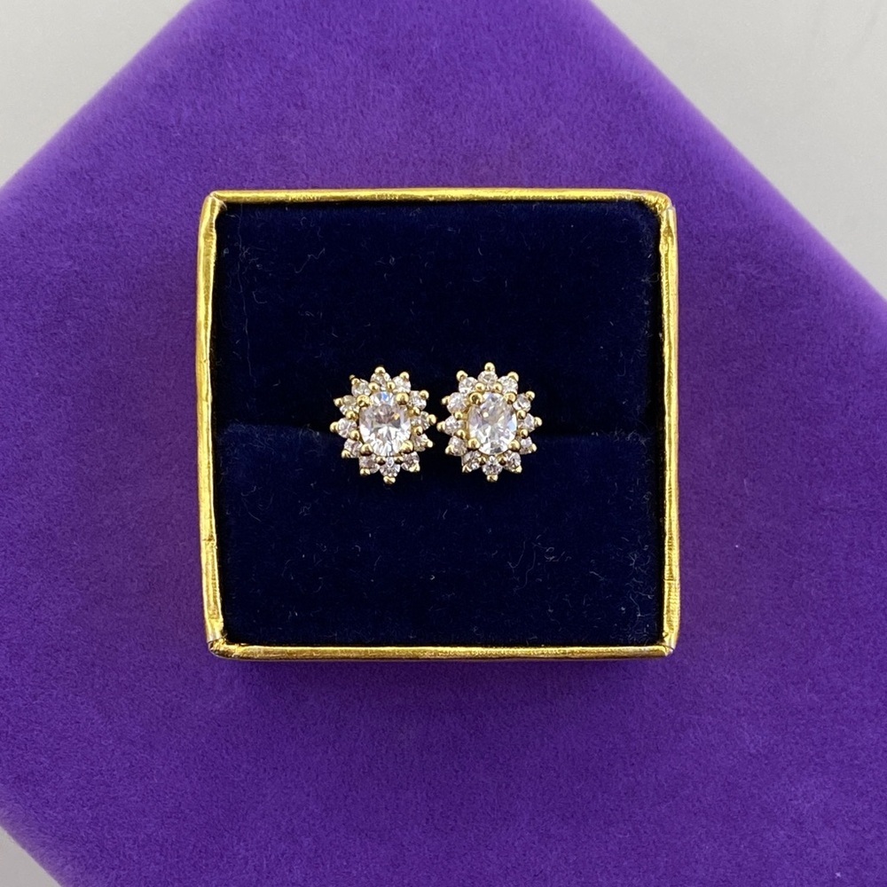 💛 18k Gold Plated Floral Cluster Stud Earrings | Sparkling Clear Stone Halos